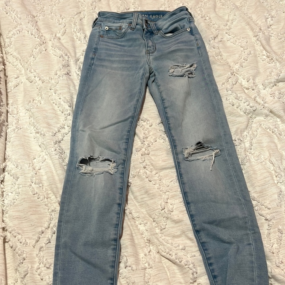 This brand is an American eagle jeans, light blue